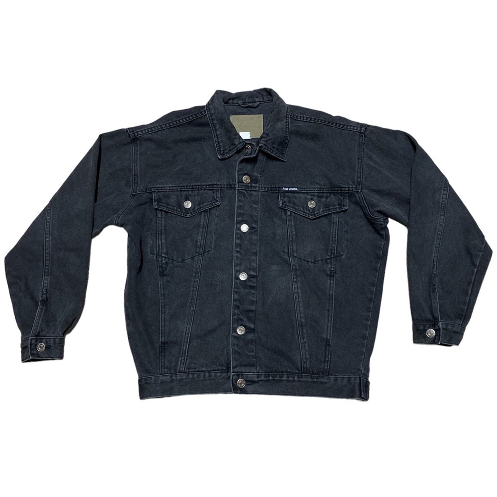 Vintage Just Jeans Denim Jacket Adult L Unisex Faded Black Button Up Coat 90’s